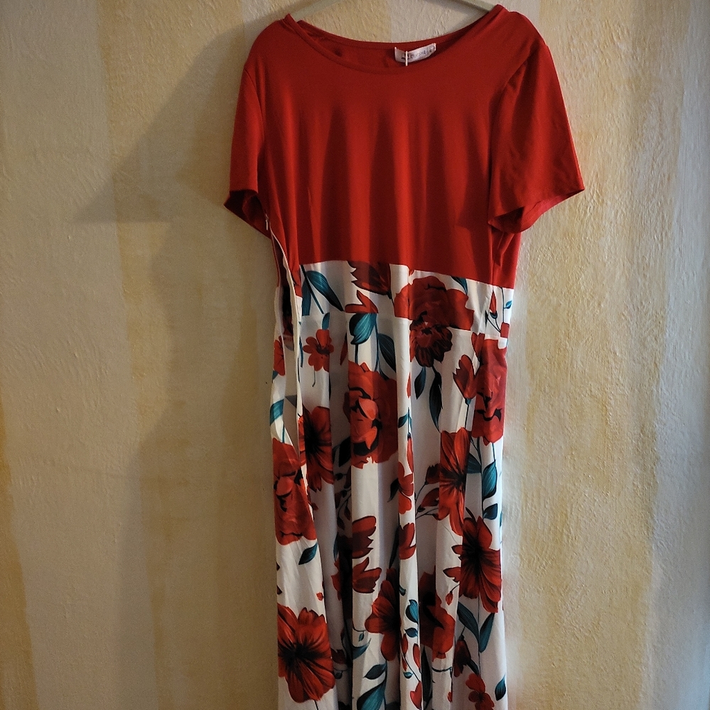 Red floral dress